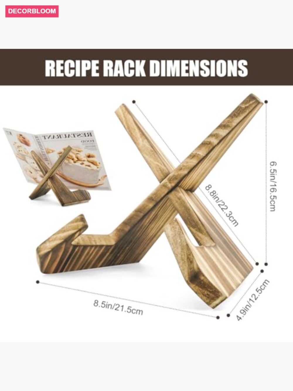 Premium Wood Cookbook Stand - Retro Recipe Holder for Kitchen Counter - Picture 3 of 7